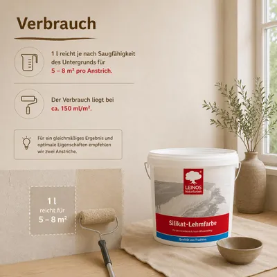 Produktbild von LEINOS Silikat-Lehmfarbe 2,5 l naturweiß – waschfeste Wandfarbe innen, KI-generiertes Bild