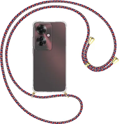 Produktbild von Handykette Backcover-Schutzhülle mit Band (Metall goldfarben) für Oppo Reno11 F 5G - silber/blau/rot