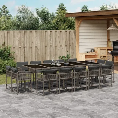 Produktbild von Möbel 15-tlg. Garten-Essgruppe mit Kissen Grau Poly Rattan - Sitzgruppe 3211592