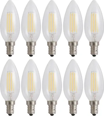 Produktbild von 10 x LED Filament Leuchtmittel Kerze 4W E14 klar 340lm extra warmweiß 1800K