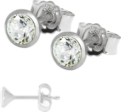 Produktbild von Paar Kleine Ohrstecker 4,0mm Weißgold 333 8 Karat Gold Ohrringe Zirkona Weiß