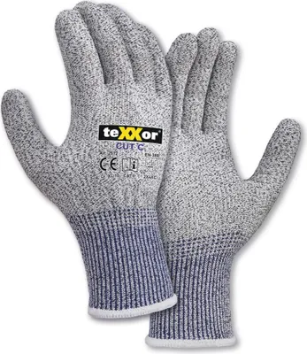 Produktbild von teXXor® Schnittschutz-Strickhandschuhe CUT C ohne Beschicht., Grau-meliert/Blau