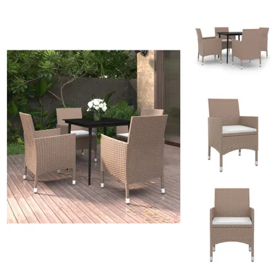 Produktbild von vidaXL 5-tlg. Garten-Essgruppe mit Kissen Poly Rattan und Glas -  Gartenmöbel-Sets
