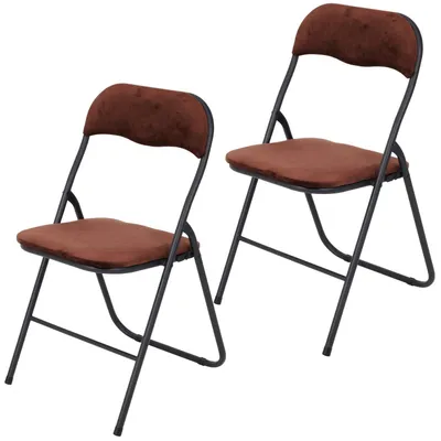 Image de Ensemble de 2 chaises pliantes en velours, couleur marron