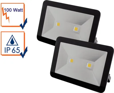 Produktbild von 2er SET 100 Watt LED Strahler für außen, 4000 Kelvin Neutralweiß, IP65, 25x36cm