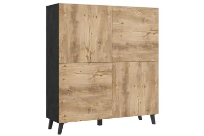 Image de MINIO go for it, commode haute LOKET 120 cm – Buffet élégant avec beaucoup d'espace de rangement et pieds inclinés, graphite Matera / marron Breslau
