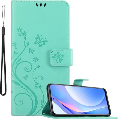 Produktbild von Cadorabo Hülle für Xiaomi Mi 10T LITE in FLORAL TÜRKIS Schutzhülle im Blumen Design mit Magnetverschluss, Standfunktion und Kartenfächern Flip Case Flower Cover Etui Handy Klapp Hülle Book Tasche