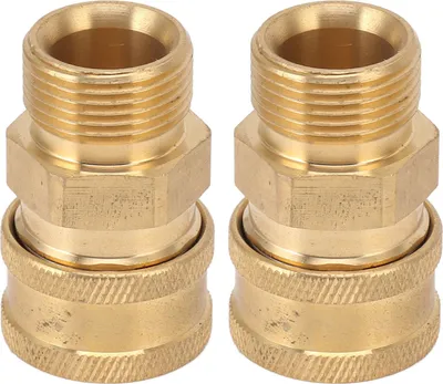 Imagen del producto de 2 adaptadores de cobre puro M22 para lavadora a presión, con conexión de 3/8 pulgadas NPT hembra a M22 macho. El orificio interior mide 14 mm (0,55 pulgadas)