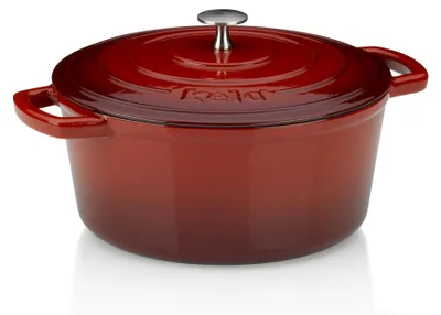 Zdjęcie produktu dla Patelnia żeliwna do pieczenia - Pojemność 5 litrów - Z pokrywką - Indukcja - Czerwona - Ø 26 cm
