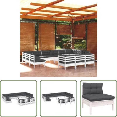 Produktbild von The Living Store 14-tlg. Garten-Lounge-Set mit Kissen Weiß Kiefernholz