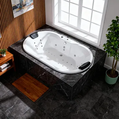 Produktbild von Caribia LUXUS Whirlpool  Badewanne Miami Basic / 195x100  - 17 Massagedüsen, 7 Stufen-LED | Spa 2 Personen