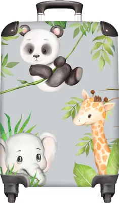 Obrázek produktu pro NoBoringSuitcases.com® Kufr Příruční zavazadlo Kufr na kolečkách Malý cestovní kufr na 4 kolečkách - Jungle - Panda - Slon - Žirafa - Děti - Kabina Velikost < 55x40x23 cm a 55x40x20 cm - Foto kufr - Kabinový kufr - Palubní zavazadlo - Dětský kufr - Dětský vozík.