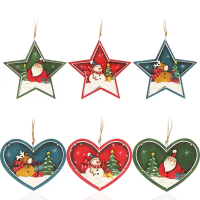 Produktbild von com-four® 6x Holzanhänger für den Weihnachtsbaum - Christbaumschmuck aus Holz - Holzverzierung Weihnachtsdeko mit bunten Motiven - Dekoration für den Weihnachtsbaum