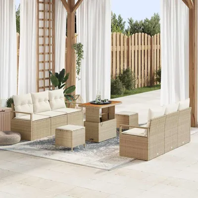 Image de Ensemble de salon de jardin exclusif - 9 pièces, en résine tressée beige