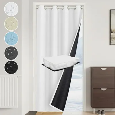 Image de Rideau thermique Protection contre le froid Rideau de porte Épais 405 g/m² Imperméable Rideau occultant avec œillets pour porte d'entrée Chambre à coucher, gris-blanc, L 132 x H 203 cm