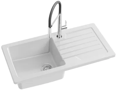 Einbauspüle 1 Becken + Abtropffläche, Keramik, Weiß, 100x50x22,3 cm