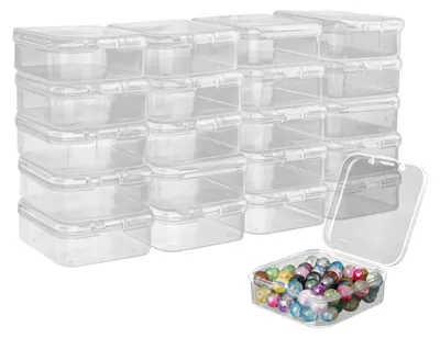 Produktbild von 20 kleine, transparente Aufbewahrungsboxen aus Kunststoff, transparenter quadratischer Perlenorganizer, stapelbare rechteckige Box für Bastelprojekte, transparente Aufbewahrungsbox aus Kunststoff mit Klappdeckel