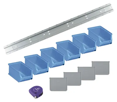 Produktbild von vasalat Stapelboxen 160x102x75mm Gr.2, Sichtlagerboxen für Werkstatt Garage und Lager, Kunststoff blau, 6x Sichtlagerkästen mit Wandhalterung + 4x Trennsteg
