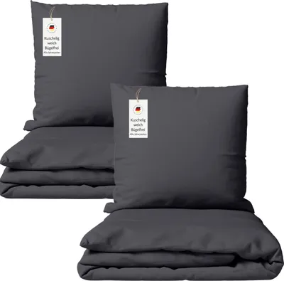 Produktbild von Bettwäsche 135x200 cm Anthrazit 4-teilig einfarbig Mikrofaser Bettbezug mit Kissenbezug 80x80 cm – bügelfrei & hautfreundlich