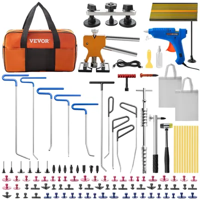 Produktbild von VEVOR 89-teilig Auto Dellen Reparaturset, Paintless Ausbeulwerkzeug, Dent Repair Set Removal Dent Tool, T-förmigen Dellen Abzieher / 10 Stangen (A6, B7-B11, C2, C4-C6) / Goldener Dellenheber