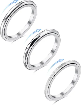 Produktbild von Anti-Stress Ring 3 Stück, 316L Edelstahl, Fidget Ring Spinner, zur Stressreduzierung