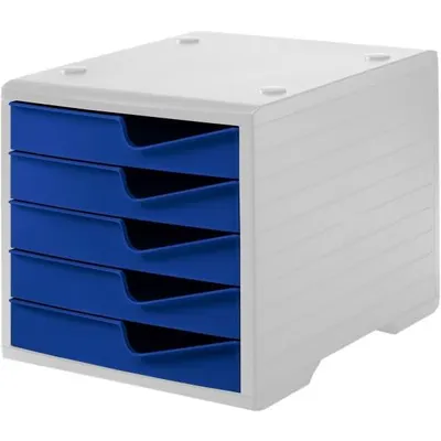 Produktbild von Ablagebox 5 Schubladen grau/blau Polyl H255xB270xT340 mm