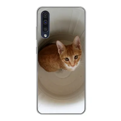 Produktbild von MuchoWow® Handyhülle Schutzhülle Hülle für Samsung Galaxy A30s Katze - Mülleimer - Weiß Silikon Softcase Handy Hülle - Karteninhaber