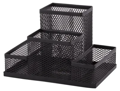 Produktbild von Stiftehalter Schreibtischorganizer Stiftbox - Metall - 4 Fächer - 103 x 154 x 103 mm - Schwarz