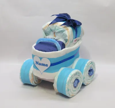 Produktbild von Windeltorte | Windelkinderwagen Herz babyblau | Windelgeschenk