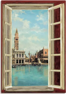 Produktbild von ARTland Leinwandbild Fenster mit Blick auf Venedig Größe: 70x100 cm