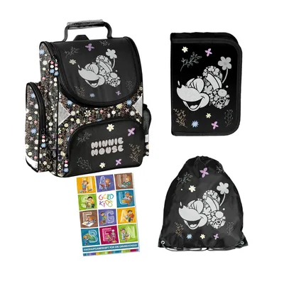 Produktbild von Schulranzen für Jungen und Mädchen, 4er-Set - Schul-Rucksack für Kinder mit Federmäppchen - Schuhbeutel und Hausaufgabenheft - Minnie Motiv