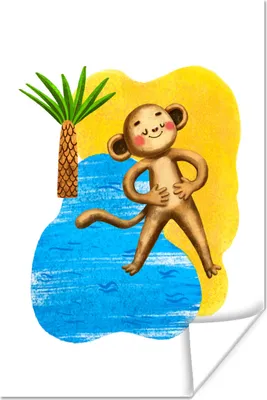 Produktbild von MuchoWow® Poster Affe - Palme - Strand 20x30 cm - Papierdruck