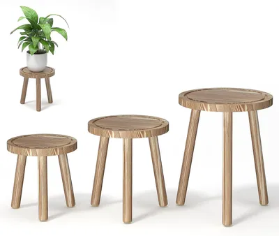 Produktbild von Pflanzenhocker 3er Set, rund, hellbraun, für Innenbereich