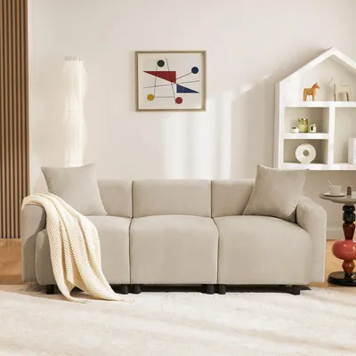 Produktbild von Boneless Modulsofa, Modernes 3-Sitzer Sofa, Polstermöbel fürs Wohnzimmer, Design-Sofa mit Dekokissen, bequemes Sitzmöbel, modulares Sofasystem, Beige