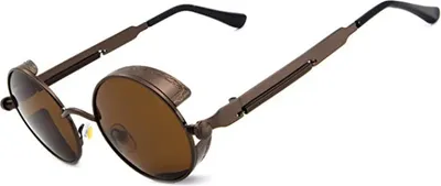 Produktbild von Steampunk Stil Rund Vintage Polarisiert Sonnenbrillen Retro Brillen UV400 Schutz Metall Rahmen, B1 Grau Rahmen/Grau Linse(nicht Polarisiert), A4-braun Rahmen/Braun Linse
