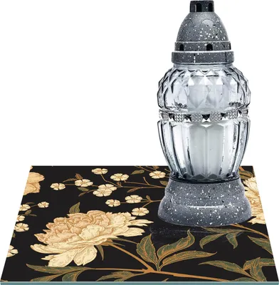 Zdjęcie produktu dla SZKLANA PODSTAWKA POD ZNICZE Z DEDYKACJĄ 35x35cm Piwonie 365g