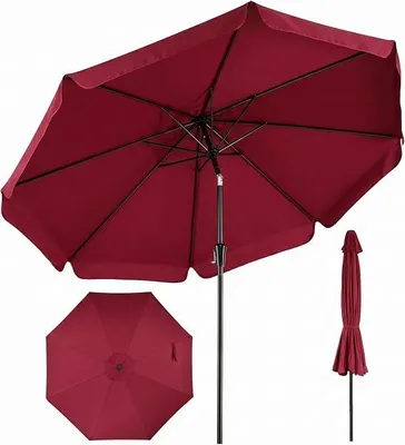 Image de COSTWAY, parasol de 300 cm, parasol de jardin avec volants et manivelle, parasol de balcon inclinable de 30° de chaque côté, parasol de terrasse avec protection UV, couleur bordeaux