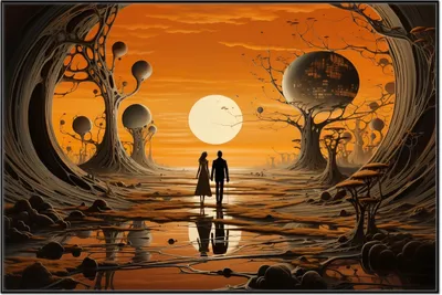 Produktbild von Wallario Wandbild Sonnenuntergang in einer fremden Welt, Größe: 61 x 91,50 cm, Poster mit schwarzem Aluminiumrahmen