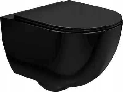 Produktbild von Wandhängende Toilette Wand-WC Hänge-WC + Klositz Soft Close WC-Sitz Schwarz