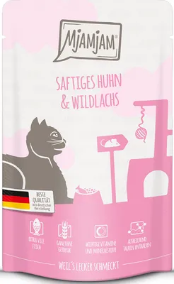 Produktbild von MjAMjAM Cat - Leckere Mahlzeiten Pouchbeutel 12x125g | Huhn & Lachs