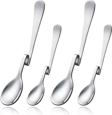 Produktbild von 4 Edelstahllöffel mit gebogenen Griffen, Longdrinklöffel mit Knick, Latte Macchiato Löffel Edelstahl, Kaffeelöffel, Honiglöffel mit gebogenen Griffen