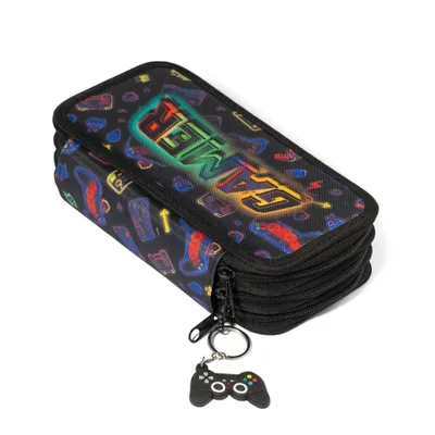 Produktbild von Mäppchen, Federtasche 3 Fach, Federmäppchen, Schüleretui, Schlamperbox, Stiftemappe mit 3 Reißverschluss-Fächern, Spieler Gamer [150]