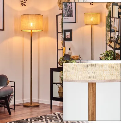 Produktbild von Reggio Stehlampe aus Holz;Metall/Papiergeflecht in Natur/Schwarz/Beige