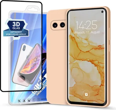 Produktbild von Hülle für Samsung Galaxy S10 mit 9H Displayglas Displayschutz Plus Case Cover Bumper Silikon Softgrip Schutzhülle Farbe: Rosa