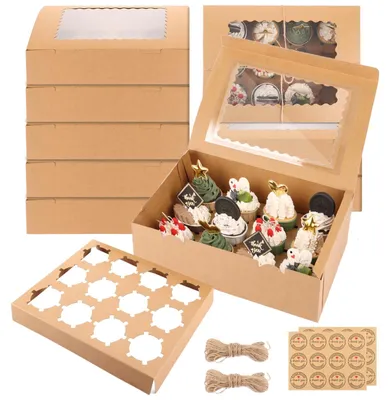 Produktbild von Omgoods – Cupcake-Box, 10 Stück – Cupcake-/Muffin-Box mit Fenster – Transportbox – Mit Einsätzen – Aus hochwertiger Pappe – Einfach zu verwenden – Kuchenbox
