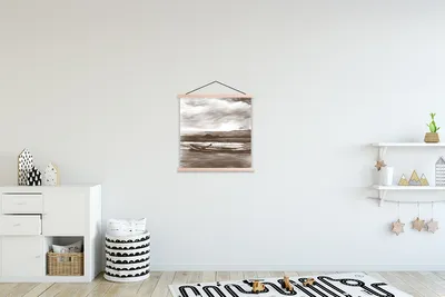 Produktbild von MuchoWow® Textilposter Boot - Meer - Schwarz - Weiß 40x40 cm mit holzfarbenen Rahmen - Posterleiste