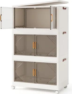 Image de Coffres de rangement empilables de 213 L avec roulettes et portes