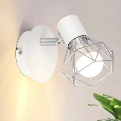 Zdjęcie produktu dla ZMH reflektor sufitowy biały 1-płomienny reflektor ścienny reflektor ścienny E14 vintage regulowany 350° Retor metalowy klosz kątowy do salonu przedpokoju sypialni