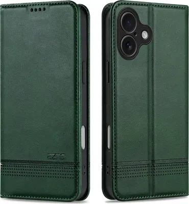 Produktbild von Leder Hülle für iPhone 17, Klapphüllen Brieftasche Magnetverschluss Ständer Schutzhülle Grün