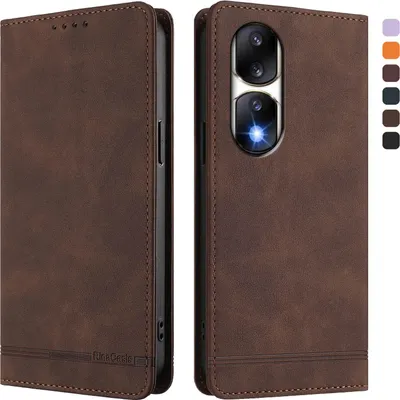 Image de Etui pour Honor 90 Pro, étui rétro en cuirPolyuréthaneavec support et fentes pour cartes Marron